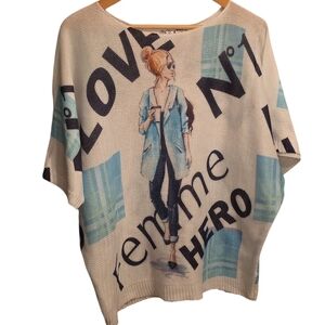 Ethyl Love My Femme Hero Graphic Knit Top Chic Casual Art Sweater L/XL